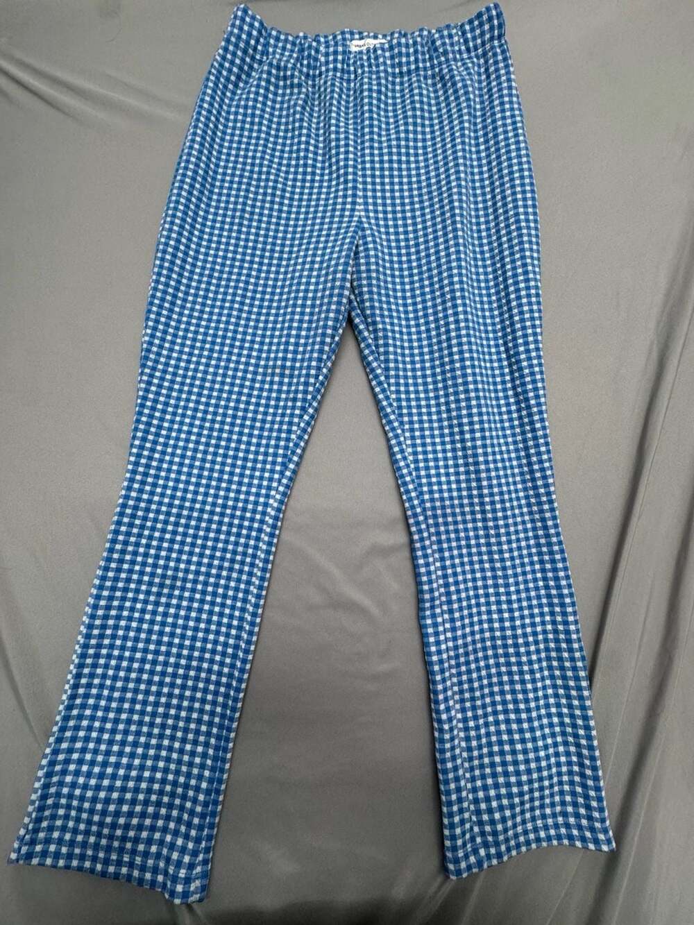 Urban Outfitters Gingham Flared Pants Size L Blue White Checkered